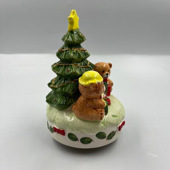 VTG Happy Bears Musical Jingle Bells Revolving Christmas Tree Glazed Ceramic - Picture 4 of 9